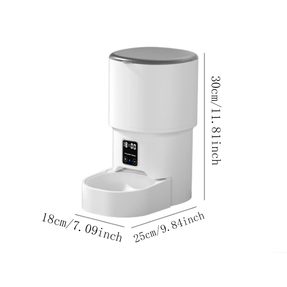 FanzyMarket smart automatic 4L WiFi pet feeder with LCD display for cats and dogs, featuring button control and food dispensing.