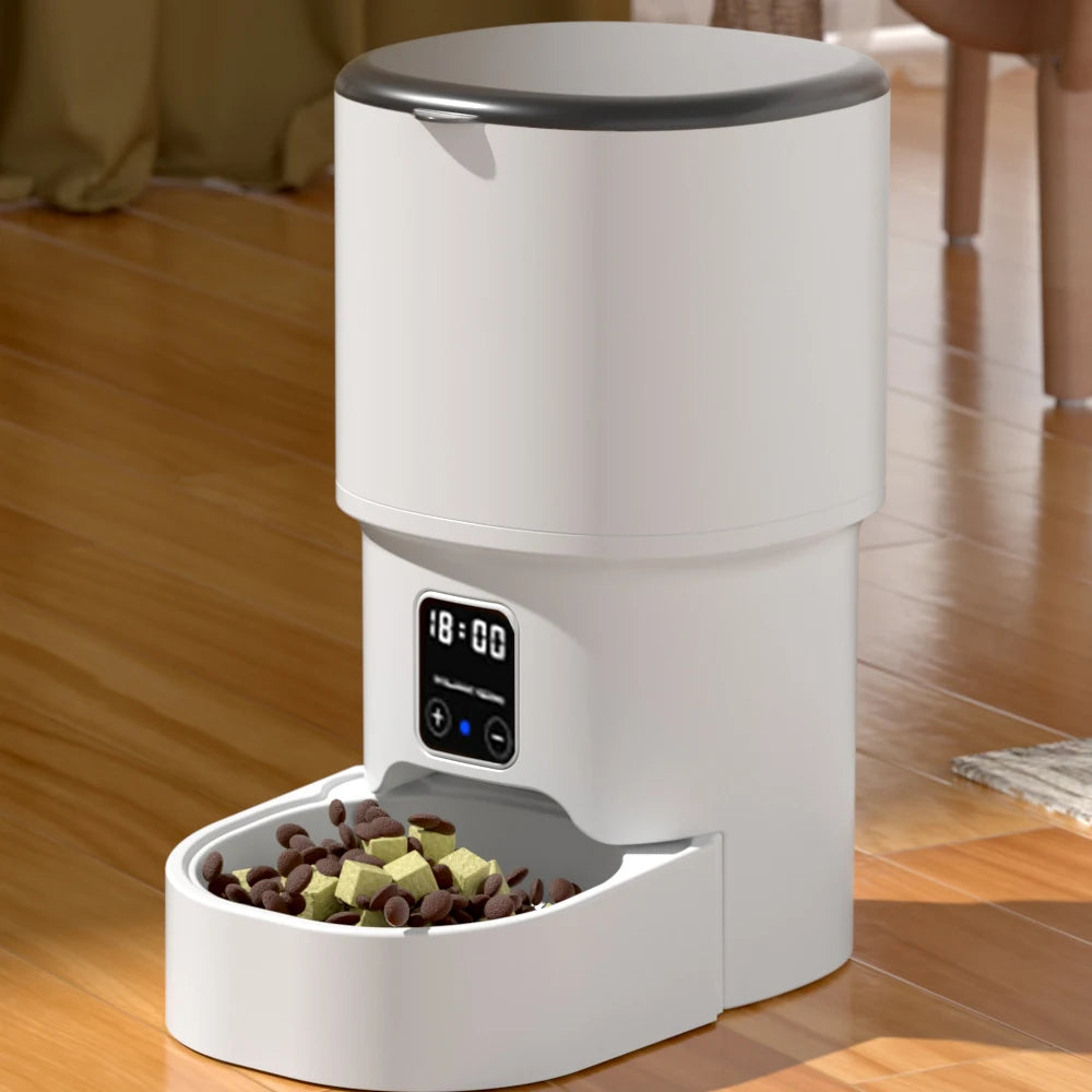 FanzyMarket smart automatic 4L WiFi pet feeder with LCD display, suitable for cats and dogs, features button and digital food dispenser