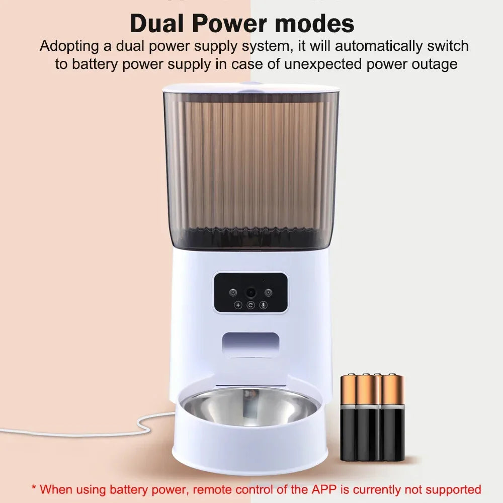 FanzyMarket 5L WiFi Pet Feeder with HD camera, stainless steel bowl, programmable timer, for cats and dogs.