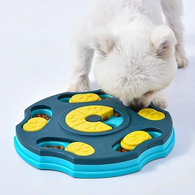 FanzyMarket interactive dog puzzle slow feeder bowl with anti-slip base, designed to slow eating and boost puppy IQ for dogs and cats.
