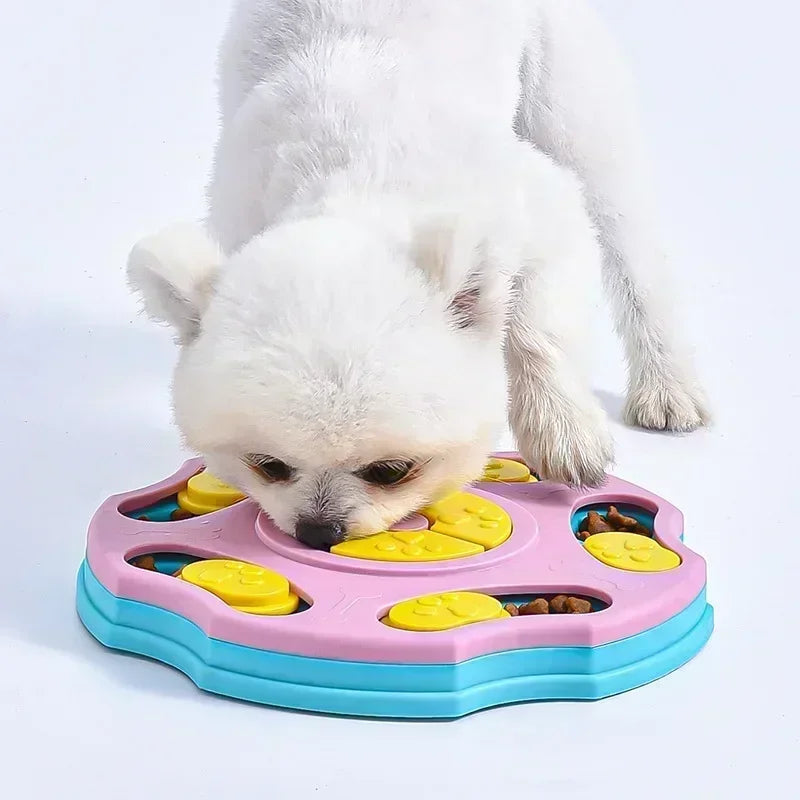 FanzyMarket interactive dog puzzle slow feeder bowl with anti-slip base, designed to slow eating and boost puppy IQ for dogs and cats.