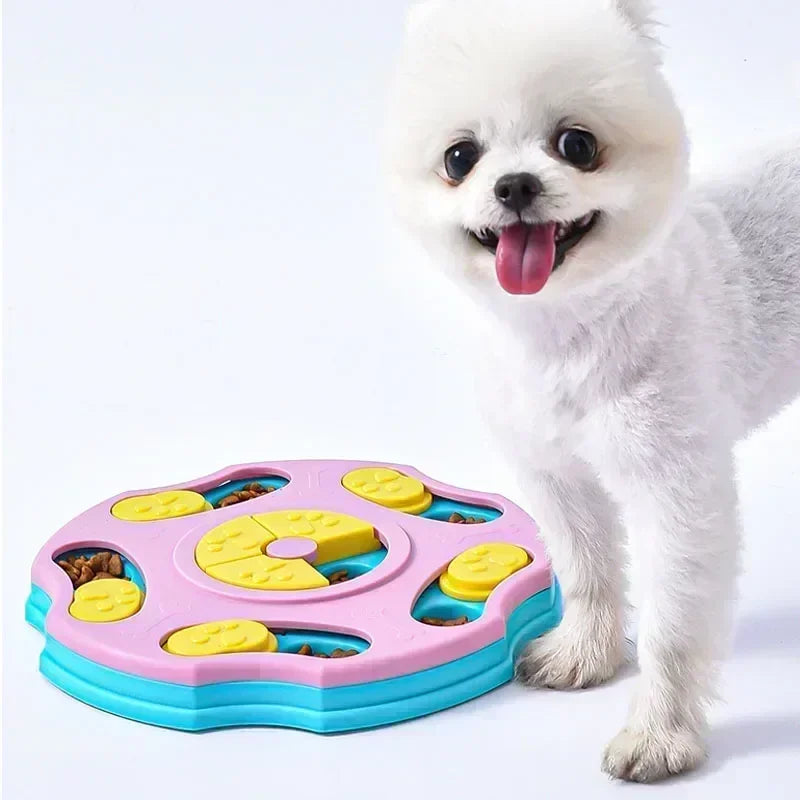 FanzyMarket interactive dog puzzle slow feeder bowl with anti-slip base, designed to slow eating and boost puppy IQ for dogs and cats.