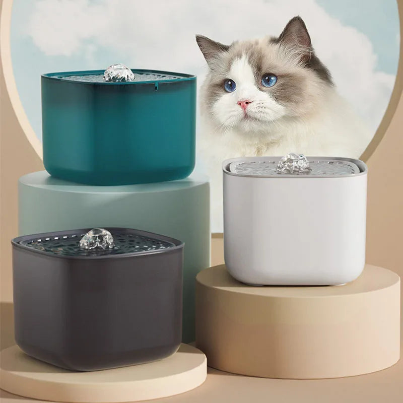 FanzyMarket 3L automatic circulating cat water fountain with USB recharge, filtered water dispenser, quiet electric pet drinker in black.