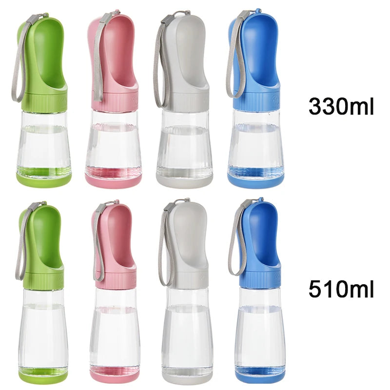 FanzyMarket 2-in-1 dog water bottle with food container, portable travel pet water dispenser for small to large dogs and cats.