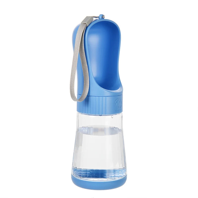 FanzyMarket portable 2-in-1 dog water bottle with food container, blue travel pet water dispenser for small to large dogs and cats.