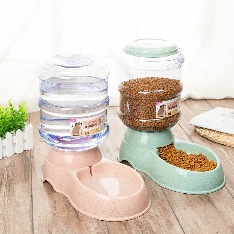Large capacity automatic pet food and water bowl for dogs and cats by FanzyMarket, with built-in dispenser and easy-to-clean design.
