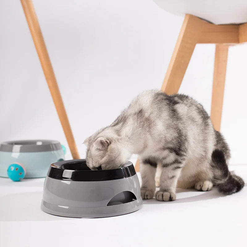 Gray no-spill floating pet bowl with 750ml capacity, portable plastic water feeder for dogs and cats by FanzyMarket.