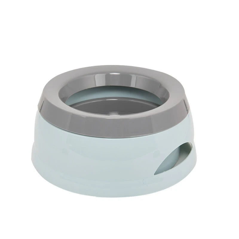 Gray no-spill floating pet bowl by FanzyMarket, 750ml capacity, portable plastic water feeder for dogs and cats.