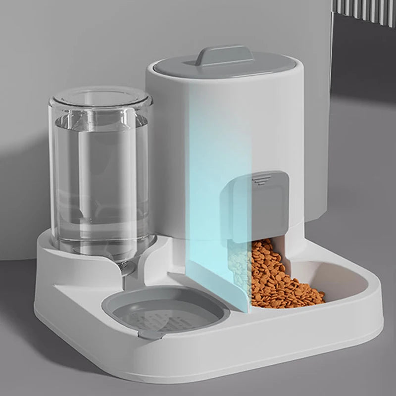 FanzyMarket 2-in-1 pet food and water bowl for cats and small dogs, large capacity smooth plastic feeder.