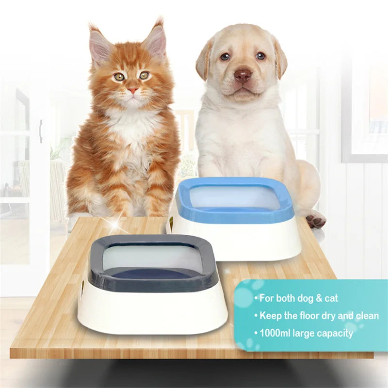 Pink anti-splash pet water bowl by FanzyMarket, 1L spill-proof drinking bowl for dogs and cats with large capacity.
