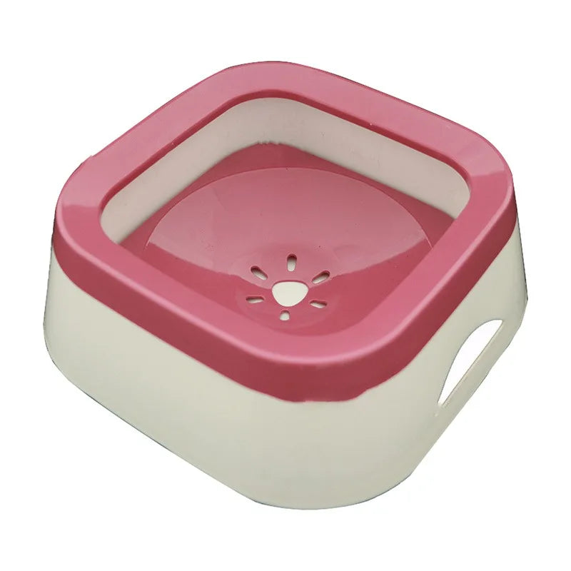 FanzyMarket anti-splash pet water bowl for dogs and cats, 1L spill-proof drinking bowl with pink design for large puppies