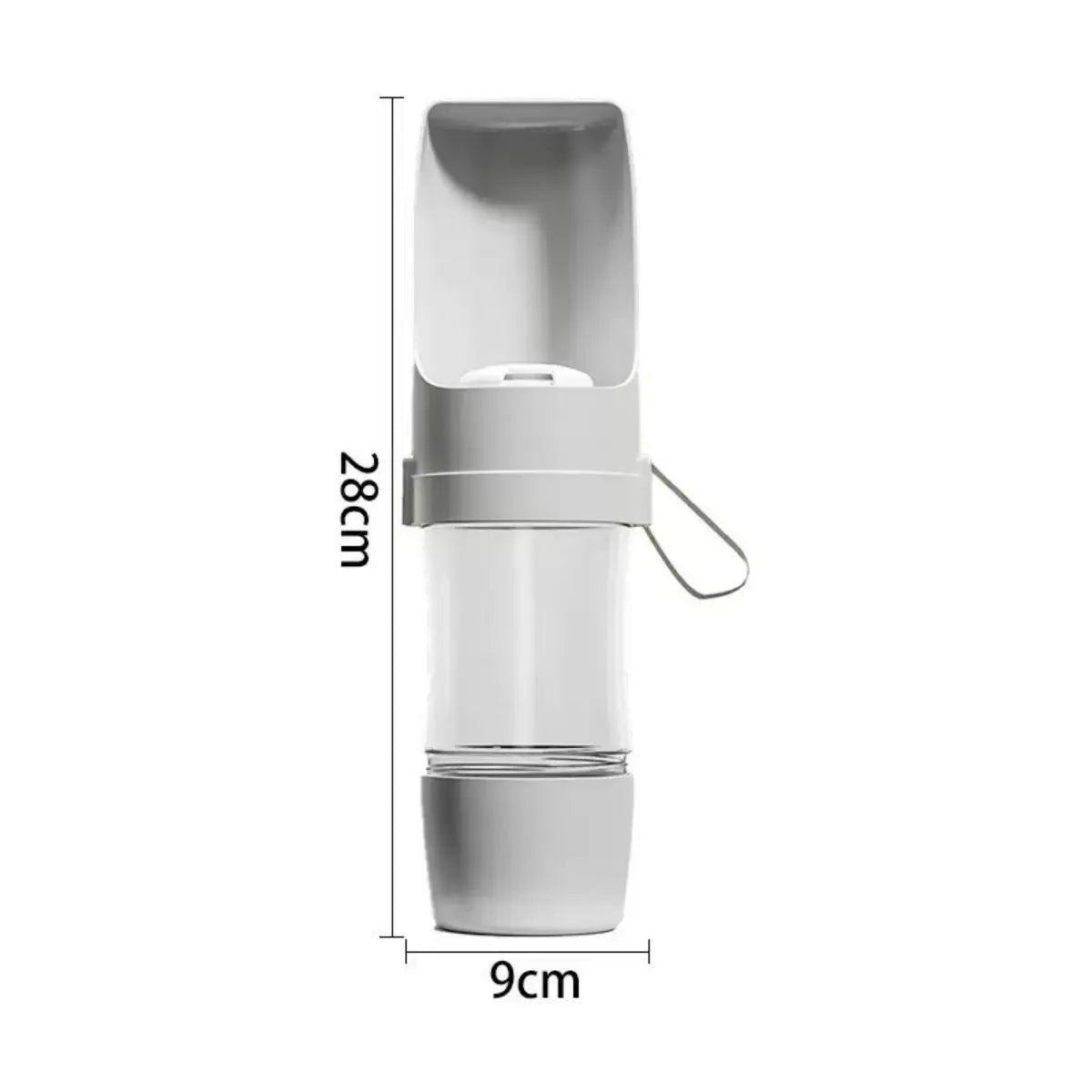 Pink FanzyMarket portable 500ml pet water bottle with food storage and foldable bowl for dogs and cats during travel.