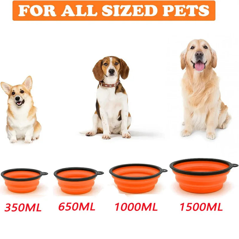 FanzyMarket collapsible silicone pet travel bowl with bottle and carabiner, 650ml capacity, ideal for food and water on the go.