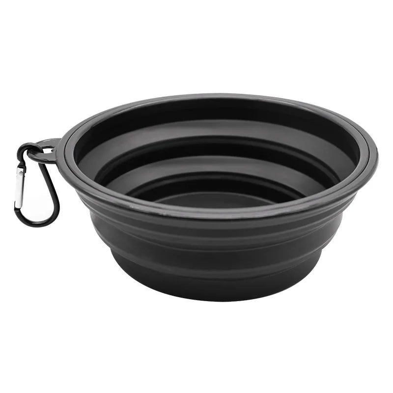 FanzyMarket collapsible silicone pet travel bowl with bottle and carabiner, 650ml capacity for food and water on the go.