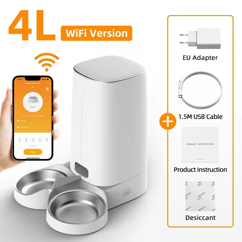 FanzyMarket automatic WiFi pet feeder with single bowl, 4L capacity, app control, and portion timer for cats and small dogs.