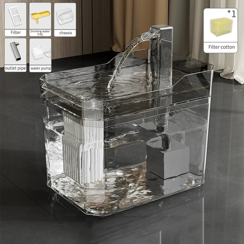 FanzyMarket automatic recirculating pet water dispenser and smart feeder for cats and dogs, with yellow design.