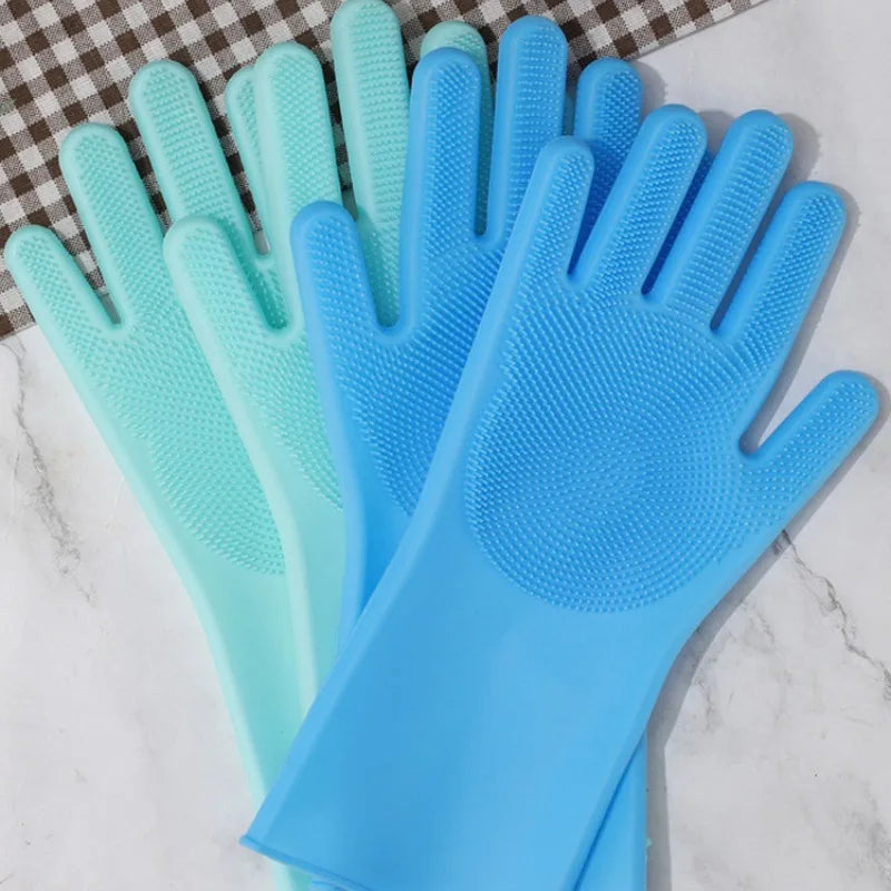 Blue FanzyMarket pet grooming gloves for dogs and cats, ideal for bathing, massage, and hair removal in pet grooming routines.