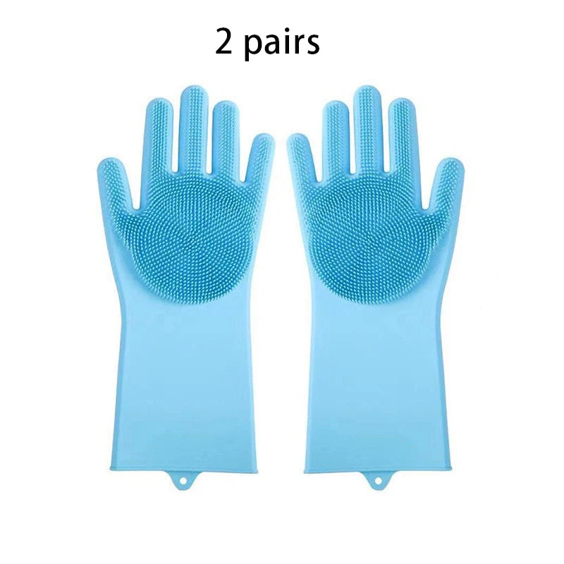 Blue FanzyMarket pet grooming gloves for dogs and cats, designed for bathing, massage, and hair removal.