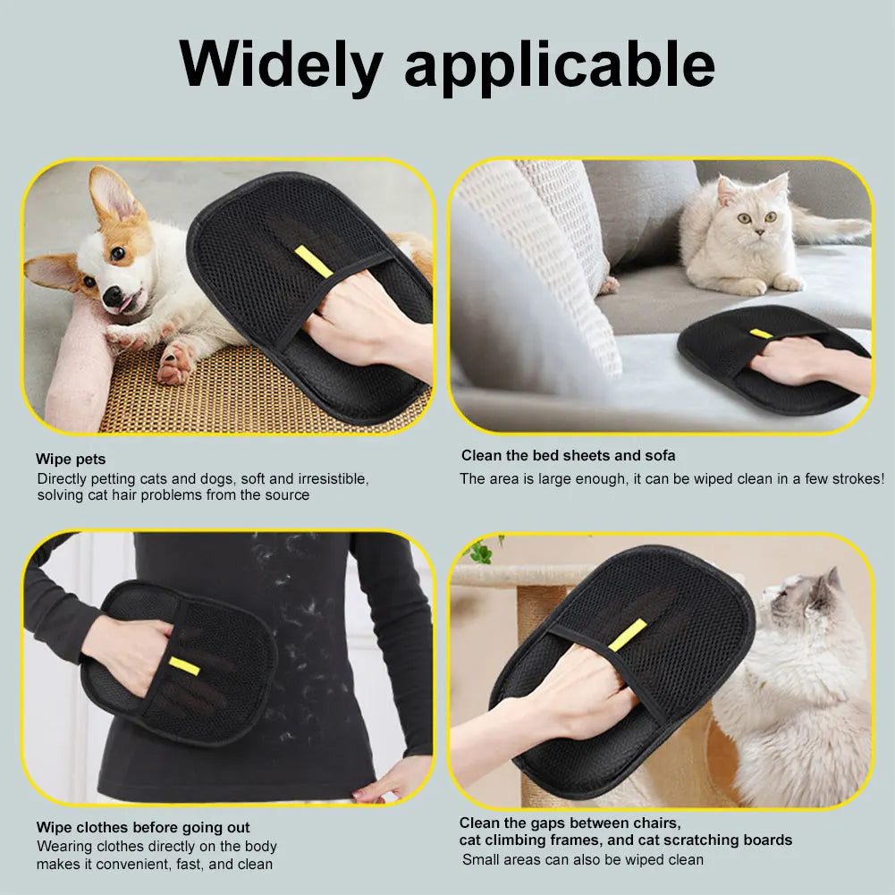 FanzyMarket pet deshedding grooming gloves for dogs, cats, and rabbits with double-sided hair removal for long, short, and curly fur.