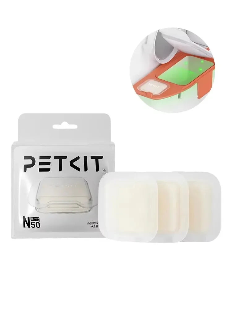 FanzyMarket deodorant cube refills for automatic cat litter boxes, 3-pack, odor control, compact 5x5x1 cm pet hygiene product.