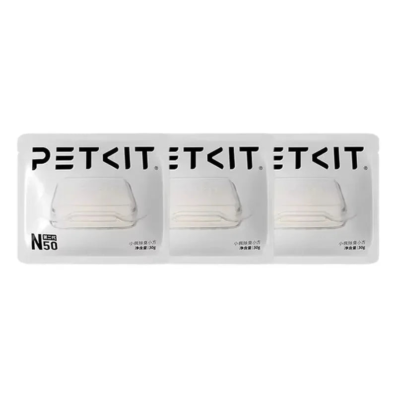 FanzyMarket deodorant cube refills for automatic cat litter boxes, 3-pack, odor control, compact 5x5x1 cm pet grooming supplies.
