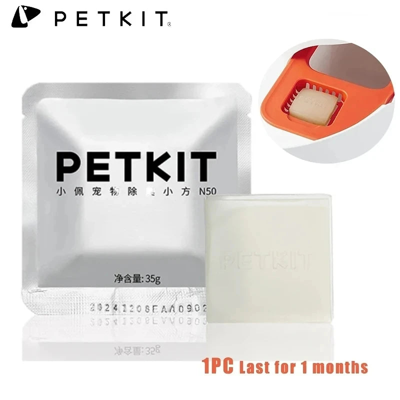 FanzyMarket odor eliminator cartridges for self-cleaning cat litter boxes, 3-pack, compact 5x5x1 cm pet hygiene accessories.