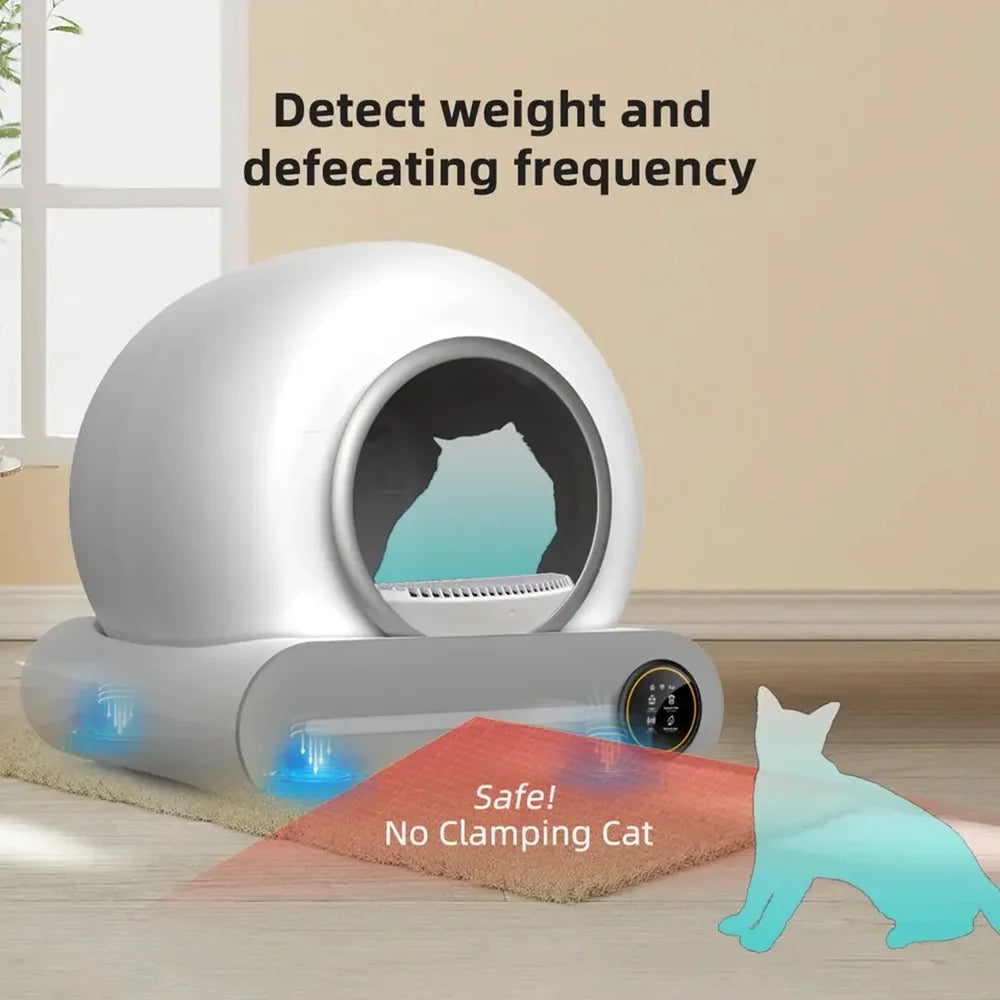 FanzyMarket 65L self-cleaning enclosed cat litter box with app control, low noise, and automatic cleaning for hygienic pet waste management.
