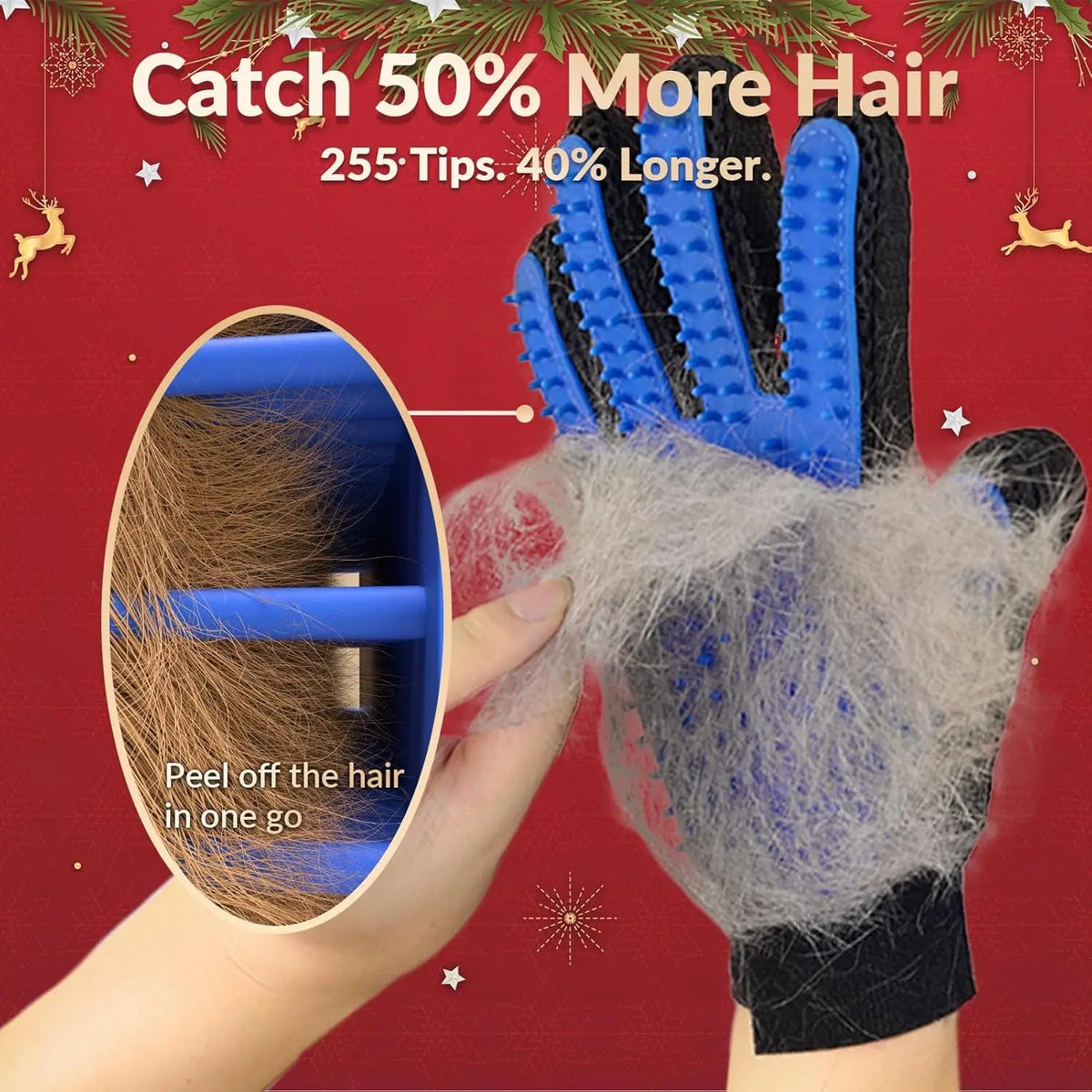 FanzyMarket 2-pack pet grooming gloves for dogs and cats, deshedding hair remover and massage brush, showing blue gloves for left and right hands.
