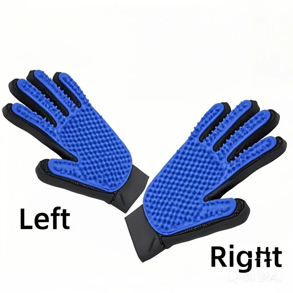 FanzyMarket pet grooming gloves for dogs and cats, blue 2-pack, deshedding hair remover and massage brushes for left and right hands.