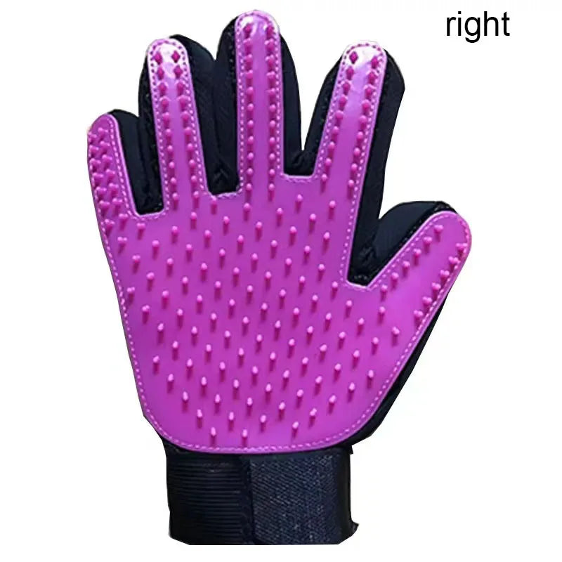 FanzyMarket silicone pet grooming glove for dogs and cats, right hand, blue deshedding brush and massage mitt, 16x24 cm.