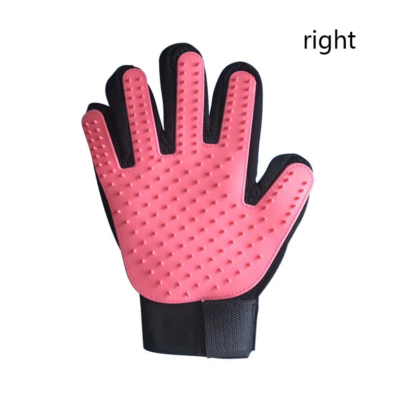 FanzyMarket silicone pet grooming glove for dogs and cats, right-hand deshedding brush and massage mitt in blue, 16x24 cm.