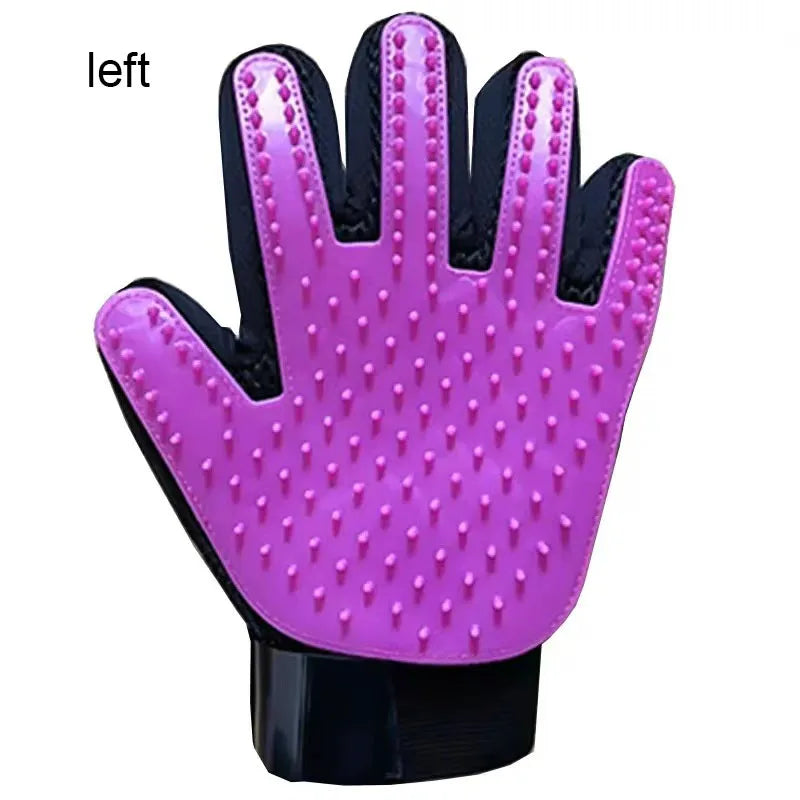 Blue silicone pet grooming glove for dogs and cats, right-hand deshedding brush and massage mitt, 16x24 cm by FanzyMarket.