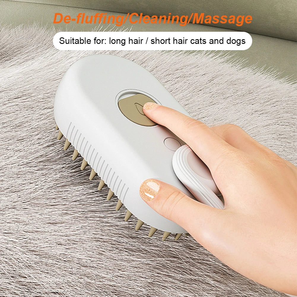 FanzyMarket USB rechargeable pet grooming brush with spray, electric cat and dog massage comb for short and long hair.