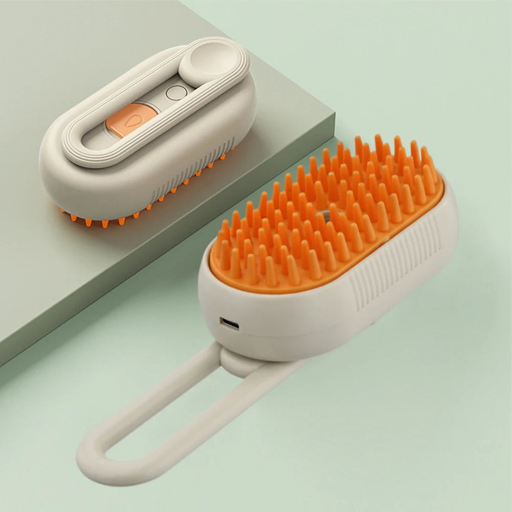 FanzyMarket USB rechargeable pet grooming brush with spray, electric cat and dog massage comb for short and long hair.