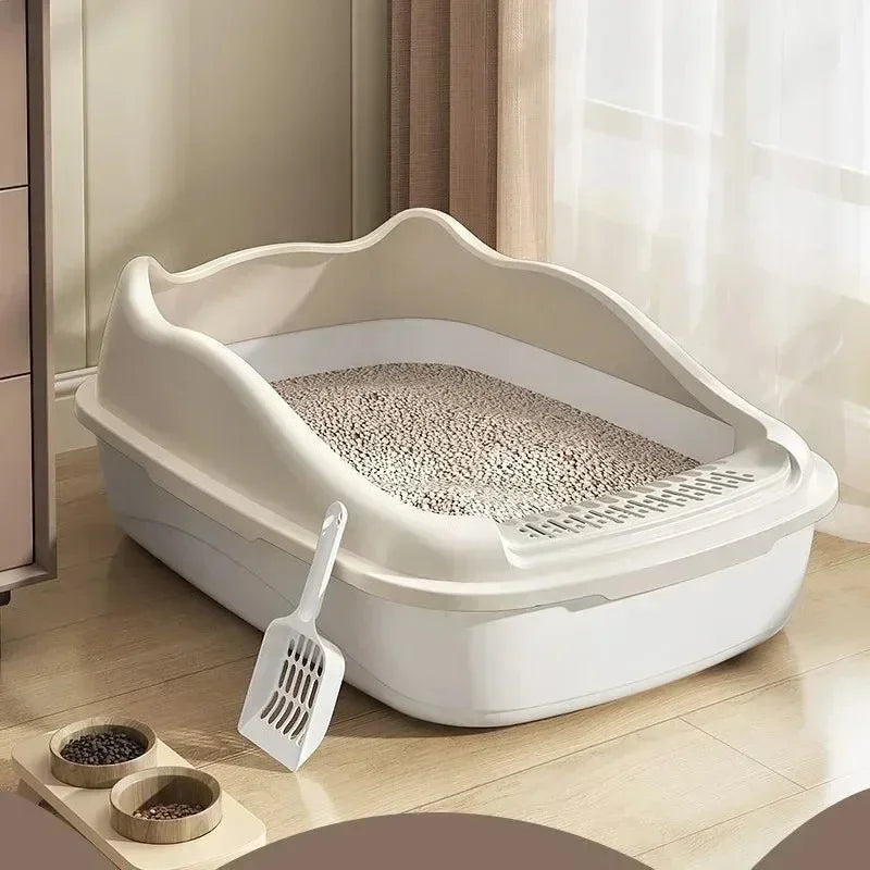 FanzyMarket high-sided cat litter box with side entry, anti-splash design and green color for pet grooming and hygiene.