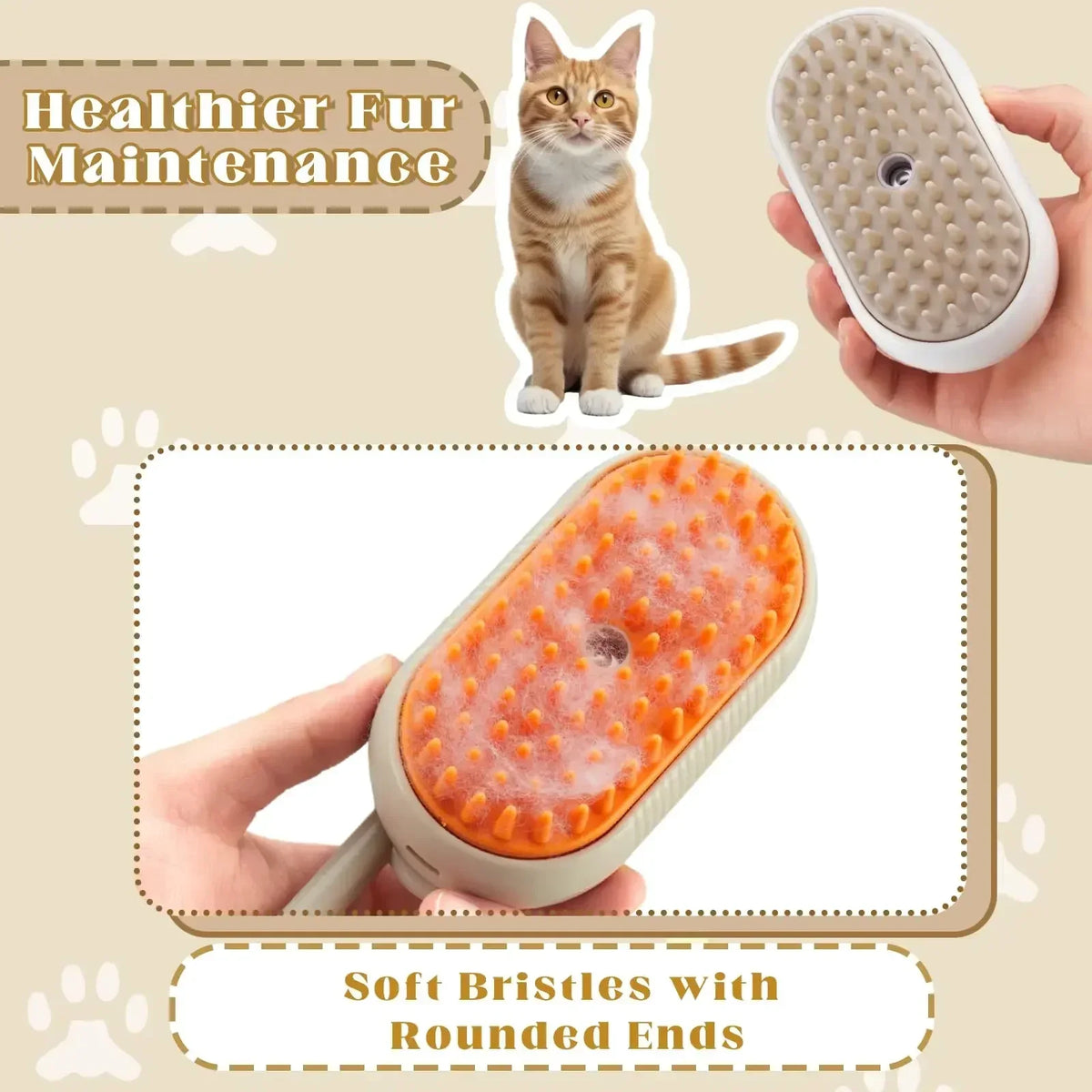 FanzyMarket steam pet grooming brush in green, a 3-in-1 USB rechargeable comb with spray and massage features for cats and dogs.