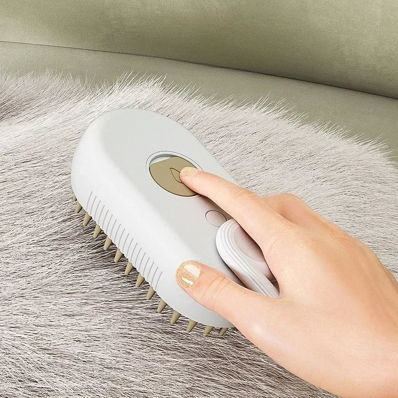 FanzyMarket Steam Pet Grooming Brush 3-in-1 spray massage comb for cats and dogs, rechargeable USB pet grooming tool.