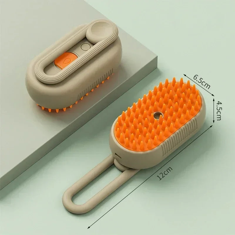 FanzyMarket Steam Pet Grooming Brush 3-in-1 spray massage comb for cats and dogs, green color, USB rechargeable, hair removal tool.