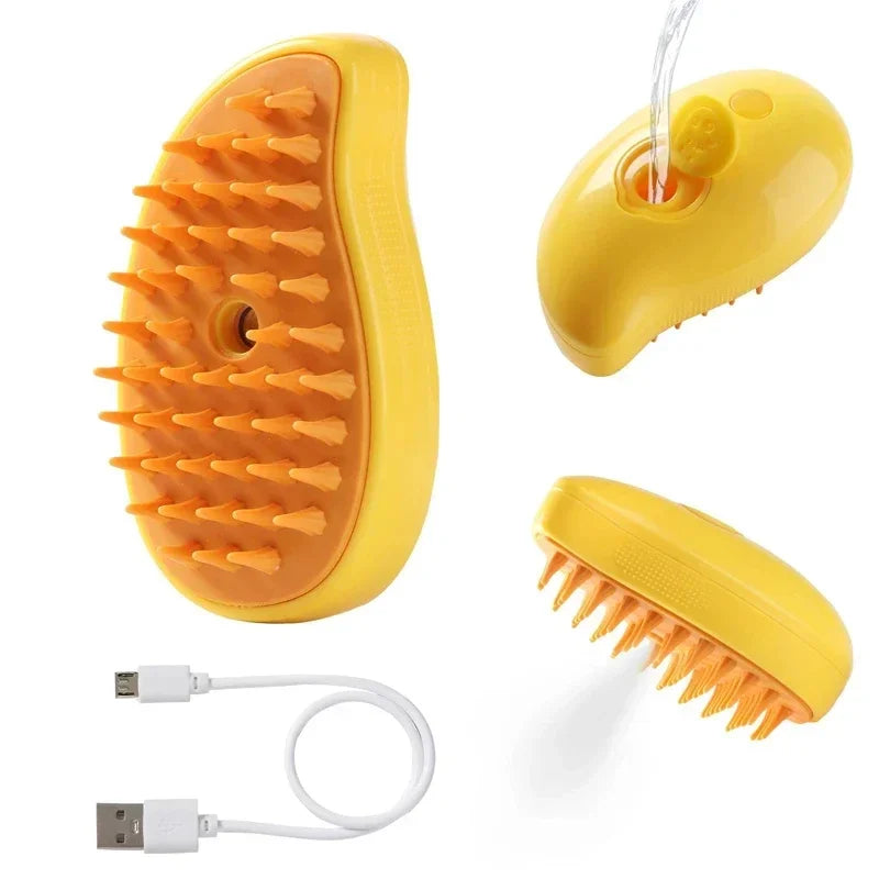FanzyMarket Steam Pet Grooming Brush 3-in-1 spray massage comb for cats and dogs, rechargeable USB pet grooming tool.