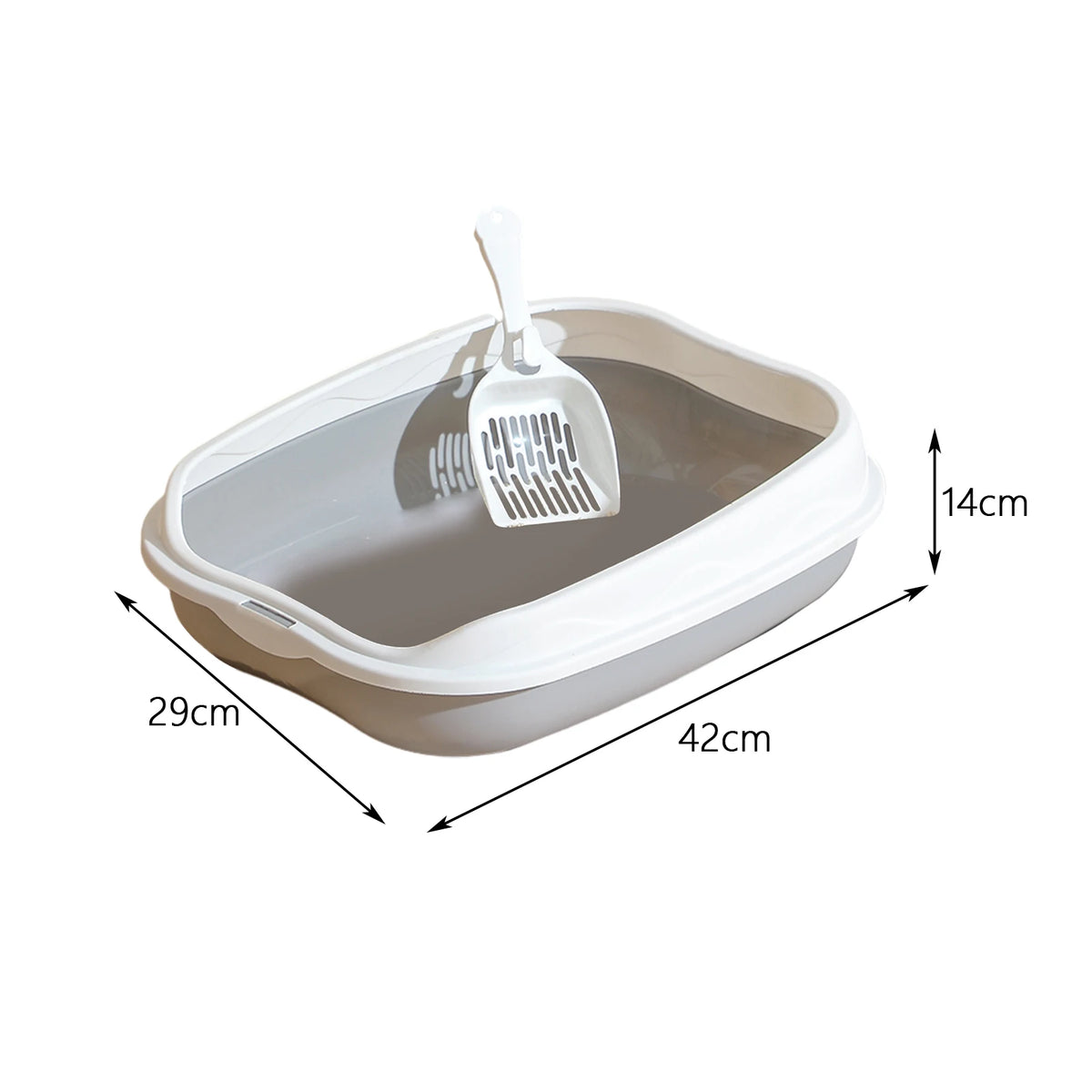 Large grey semi-enclosed FanzyMarket cat litter box with splash-proof, anti-scatter design and entry for grooming and hygiene.