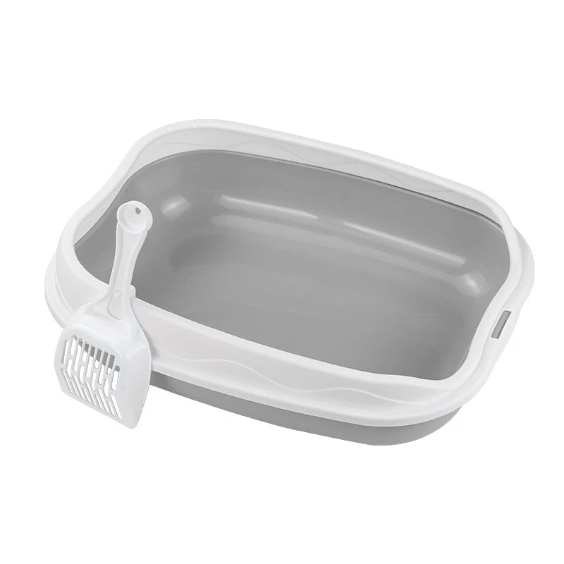 FanzyMarket large semi-enclosed cat litter box with splash-proof, anti-scatter design, measuring 42x29x12 cm, in grey.