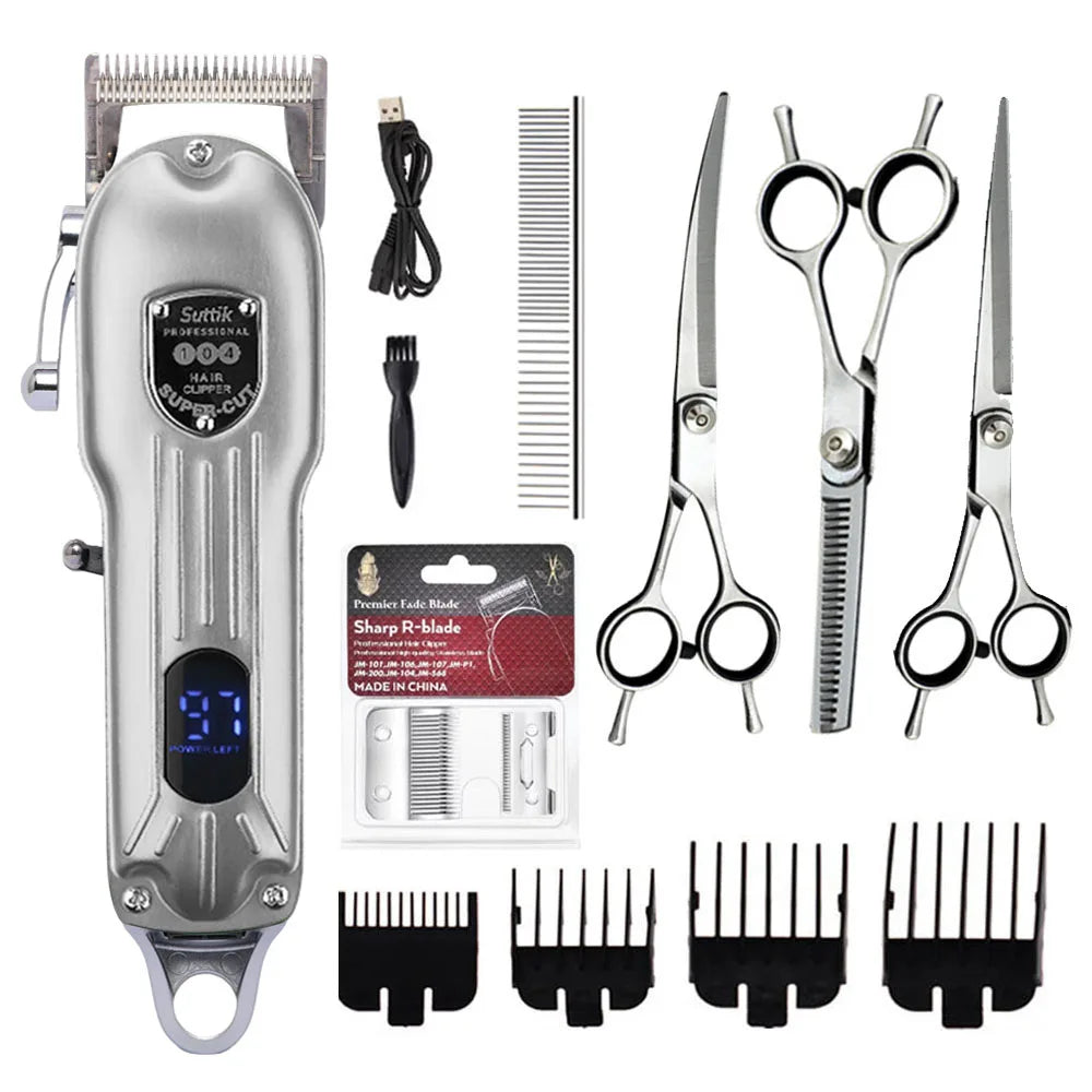 FanzyMarket professional rechargeable pet hair clipper with all-metal body, cordless design, quiet operation for dog and cat grooming.