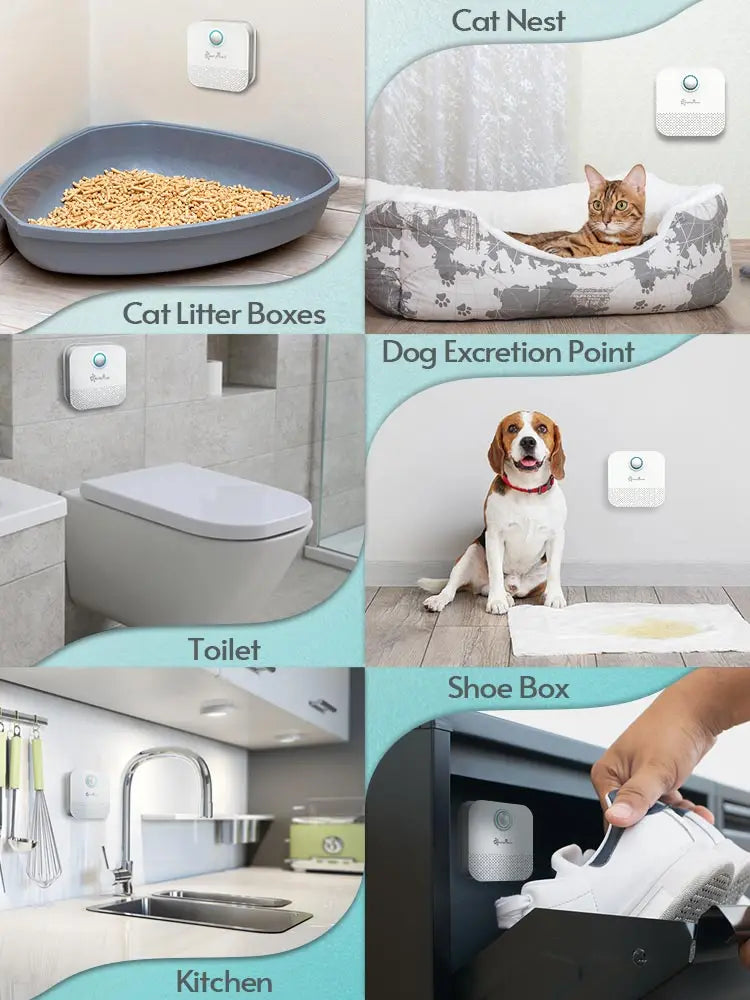 FanzyMarket 4000mAh smart cat litter odor eliminator, USB rechargeable pet air purifier and deodorizer for litter boxes and small spaces.
