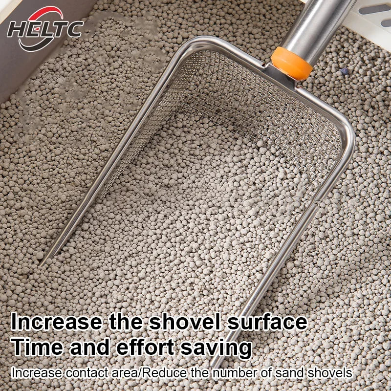 FanzyMarket stainless steel fine mesh cat litter scoop with non-stick surface and comfortable grip, ideal for easy cleaning and hygiene.