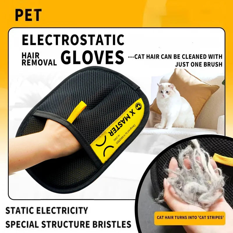 FanzyMarket pet hair remover gloves with electrostatic design and 2-in-1 lint roller for grooming cats and dogs.