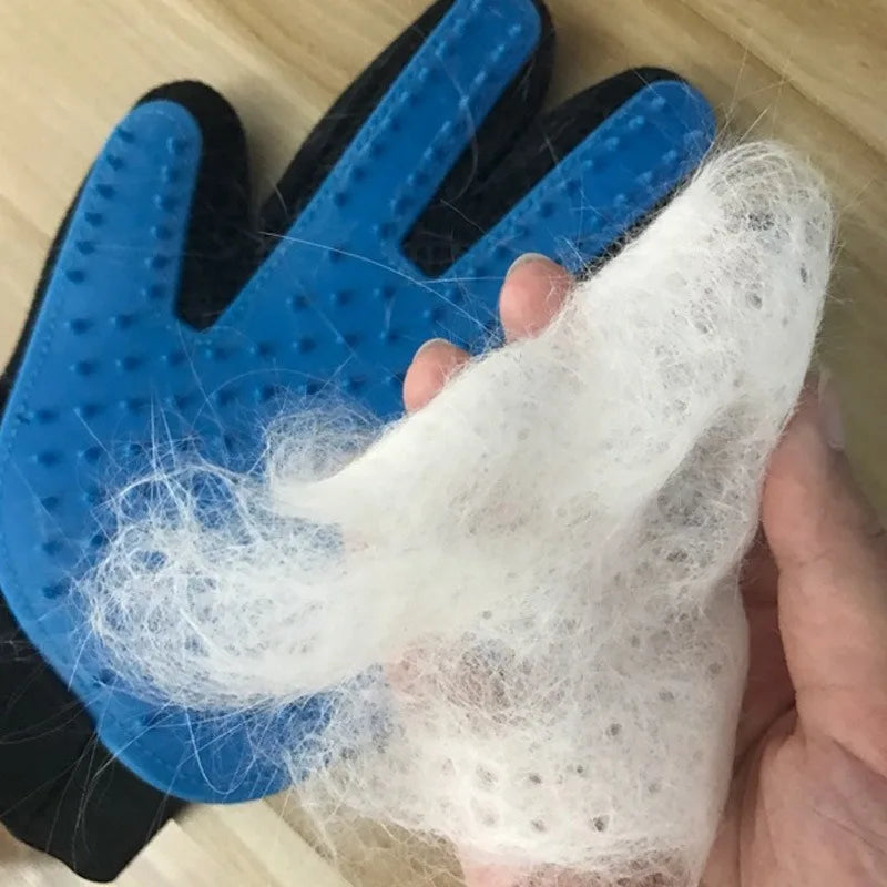 FanzyMarket multicolor silicone pet grooming gloves for cats and dogs, reusable hair removal mitt, shown on right side.