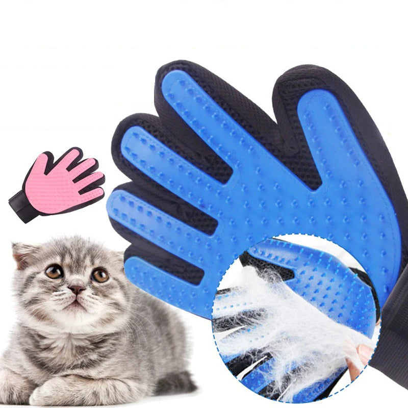 FanzyMarket multicolor silicone pet grooming gloves for cats and dogs, reusable hair removal mitt, shown on right side.