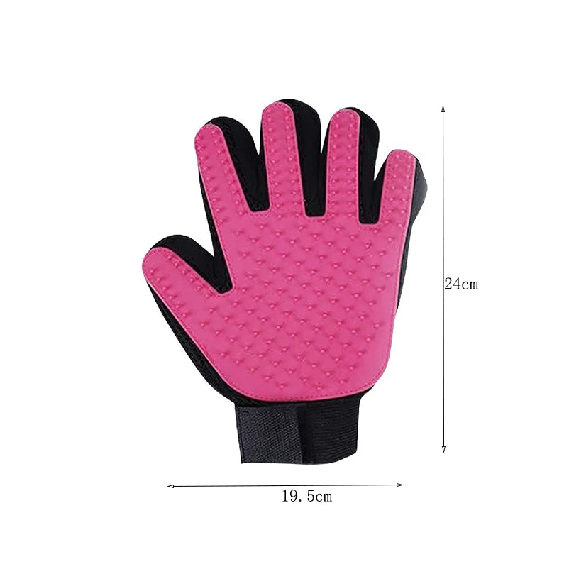 FanzyMarket multicolor silicone pet grooming gloves for cats and dogs, reusable hair removal mitt, right side view.