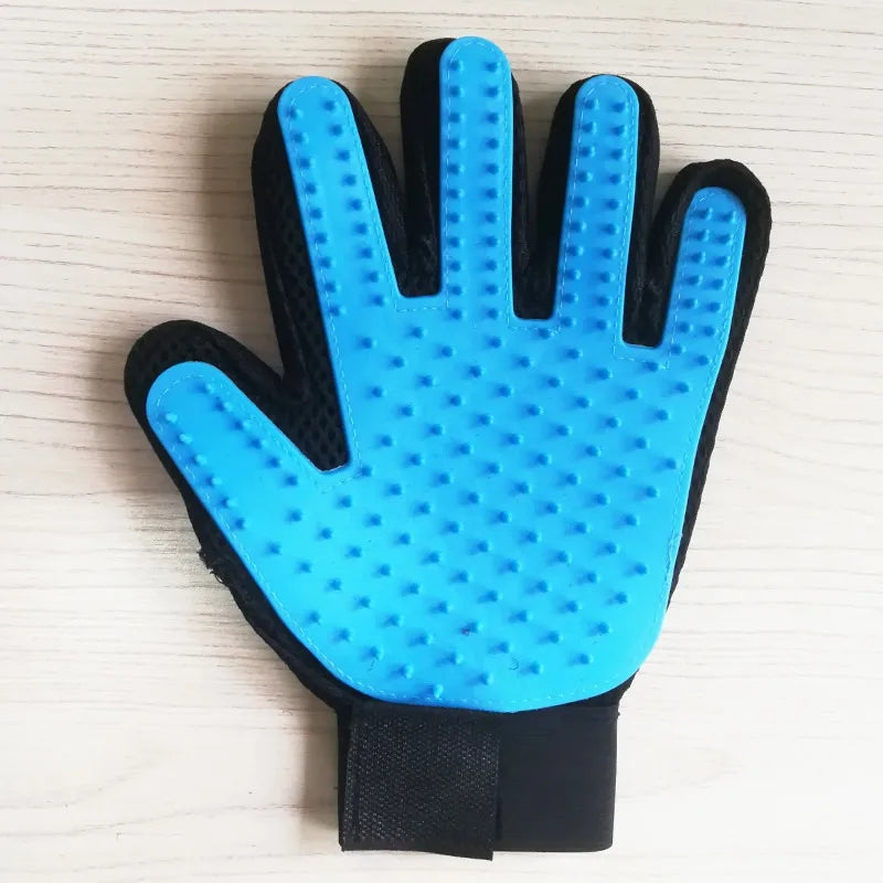 FanzyMarket multicolor silicone pet grooming gloves for cats and dogs, reusable hair removal mitt with textured surface.