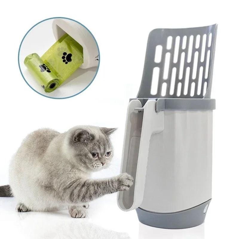FanzyMarket self-cleaning cat litter scoop with refill bags, waste bin, and ergonomic design for easy litter cleaning.